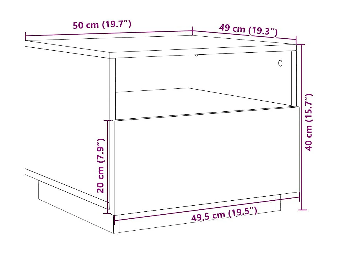Table basse avec lumières LED vieux bois 50x49x40 cm