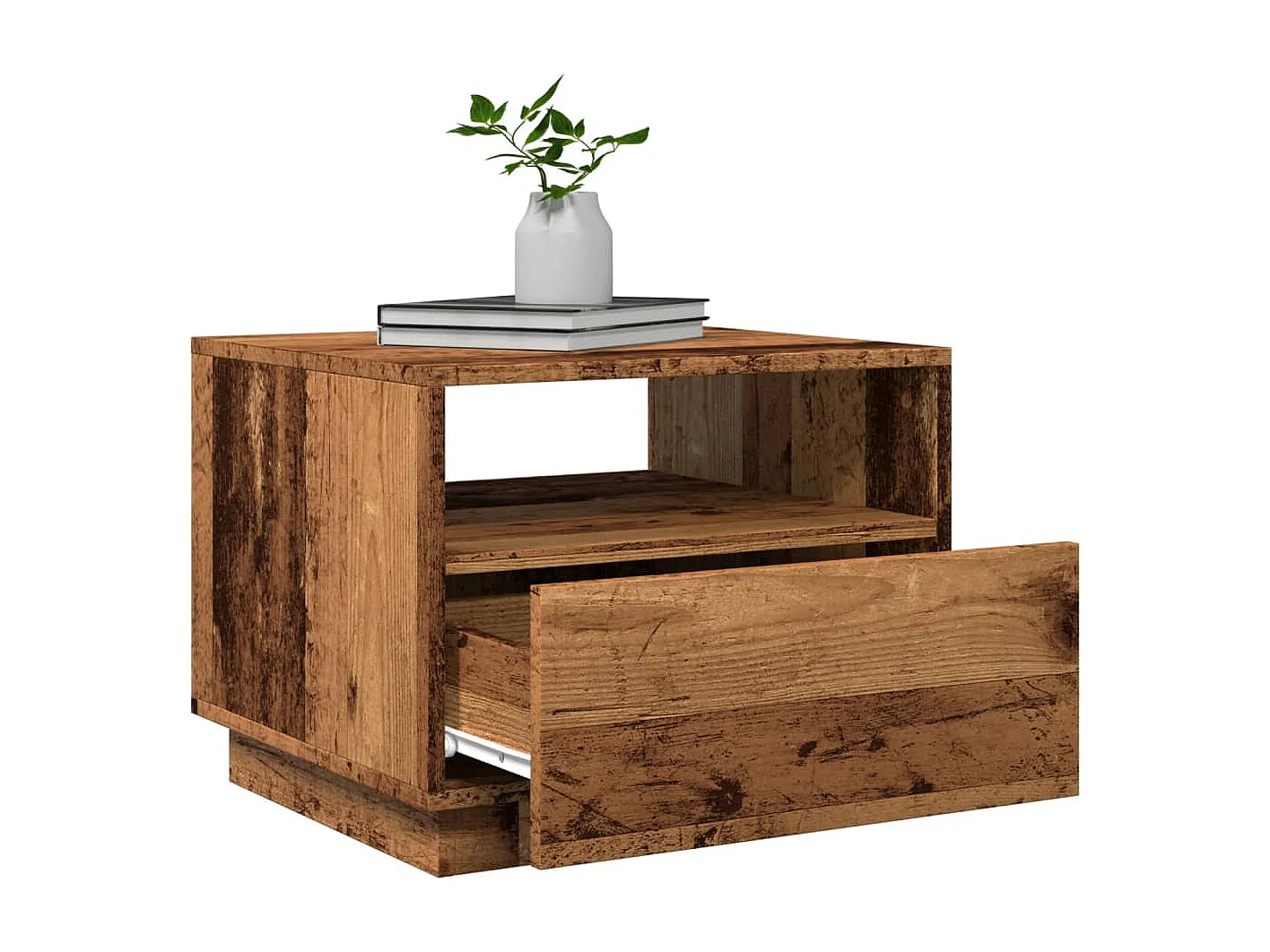 Table basse avec lumières LED vieux bois 50x49x40 cm