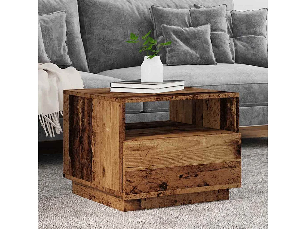 Couchtisch mit LED-Leuchten Altholz-Optik 50x49x40 cm