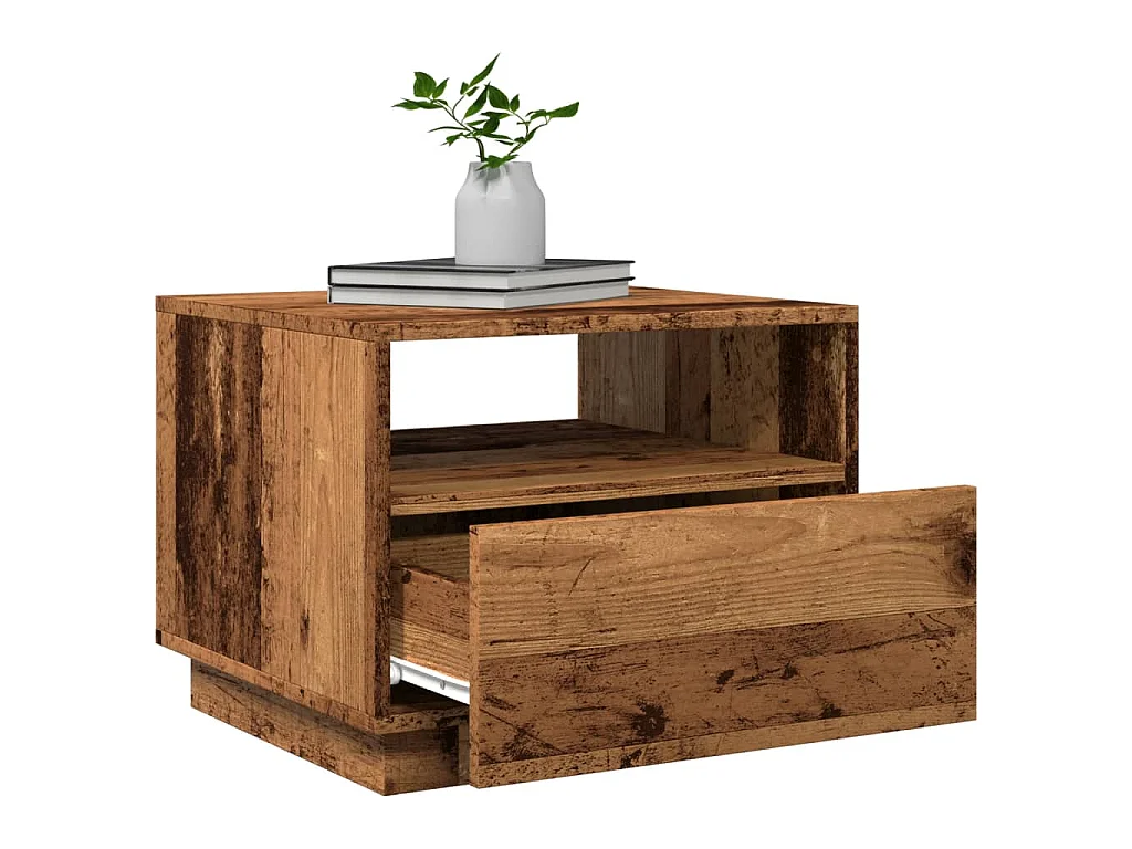 Couchtisch mit LED-Leuchten Altholz-Optik 50x49x40 cm