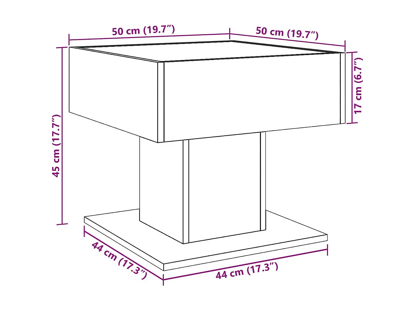 Table basse avec LED chêne fumé 50x50x45 cm bois d'ingénierie
