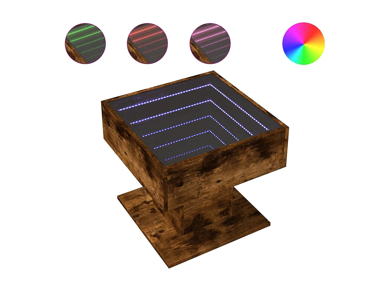 Table basse avec LED chêne fumé 50x50x45 cm bois d'ingénierie