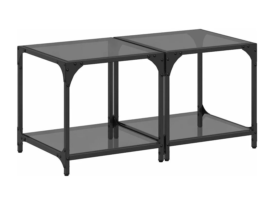 Couchtische mit Glasplatte 2 Stk. Schwarz 40x40x40 cm Stahl