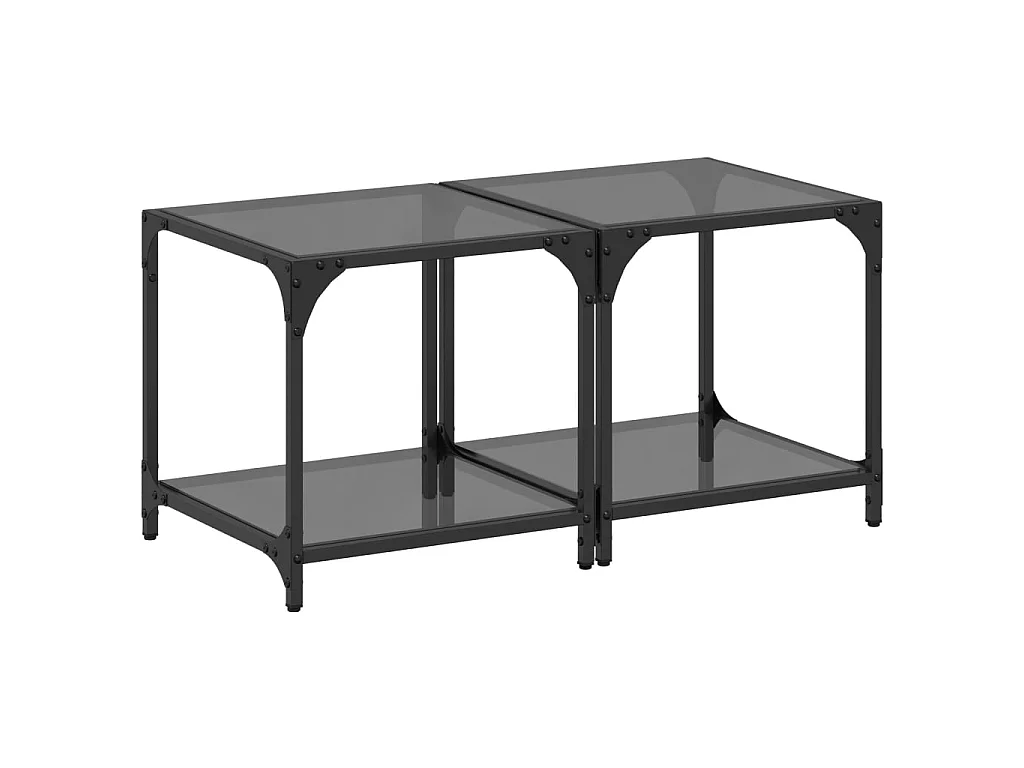 Couchtische mit Glasplatte 2 Stk. Schwarz 40x40x40 cm Stahl