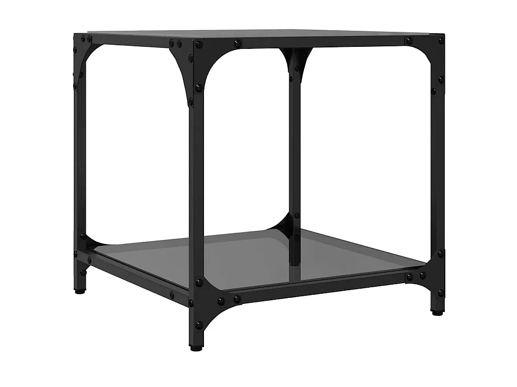Salontafels 2 st met zwart glazen blad 40x40x40 cm staal