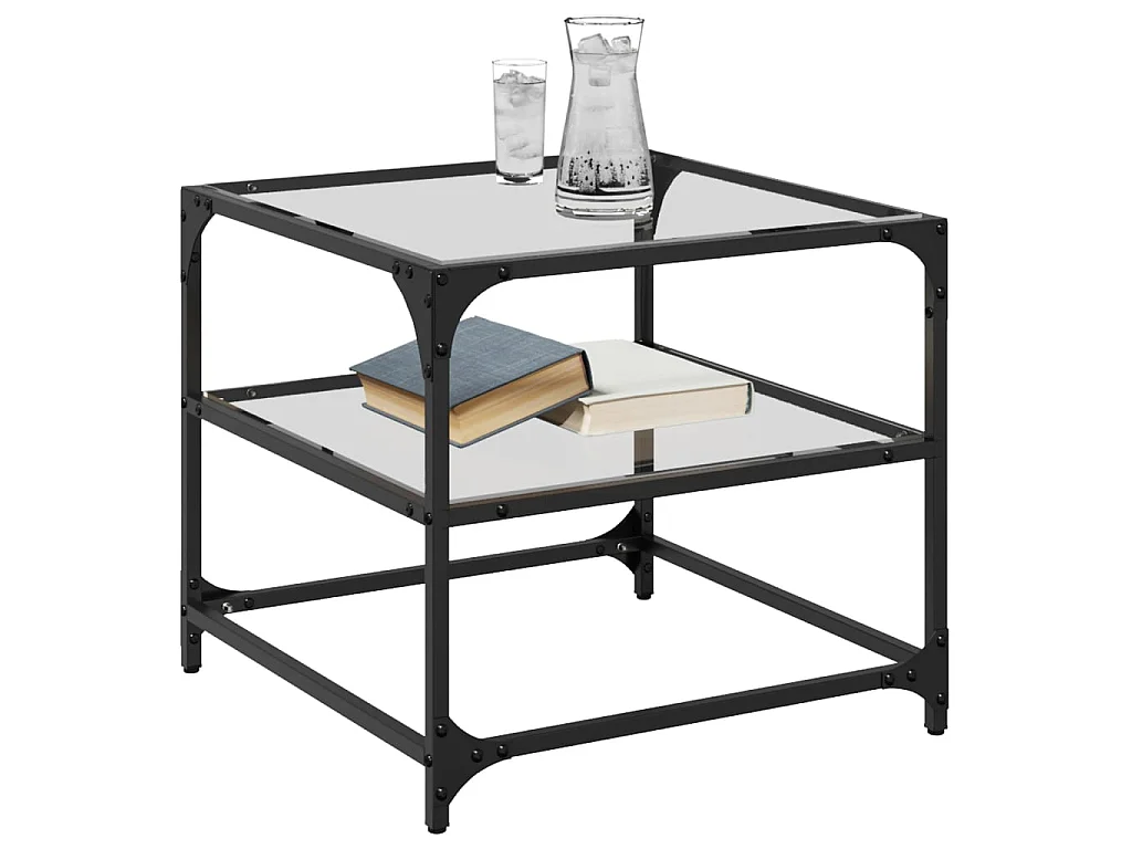 Salontafels 2 st met transparant glazen blad 50x50x45 cm staal