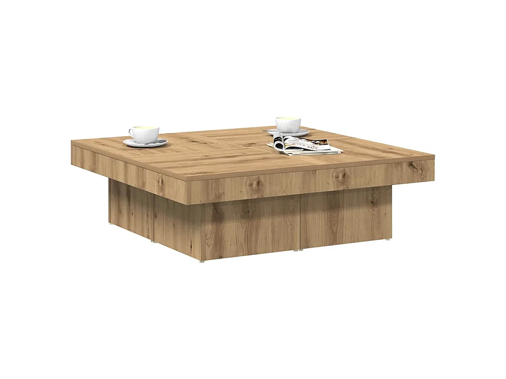 Table basse chêne artisanal 90x90x28 cm bois d'ingénierie
