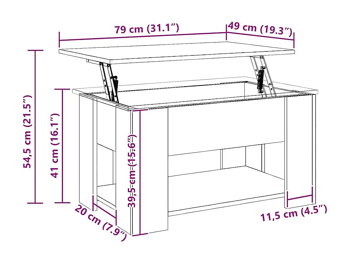Salontafel 79x49x41 cm bewerkt hout artisanaal eikenkleur