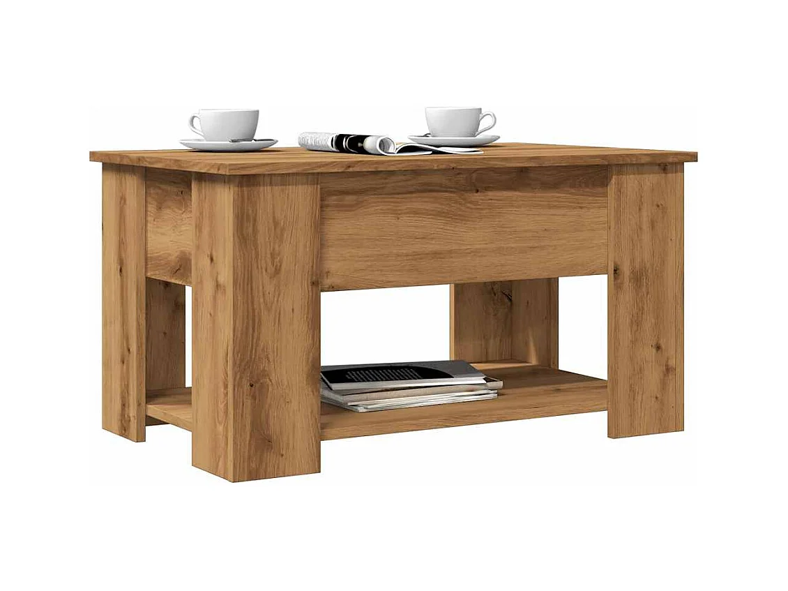 Table basse chêne artisanal 79x49x41 cm bois d'ingénierie