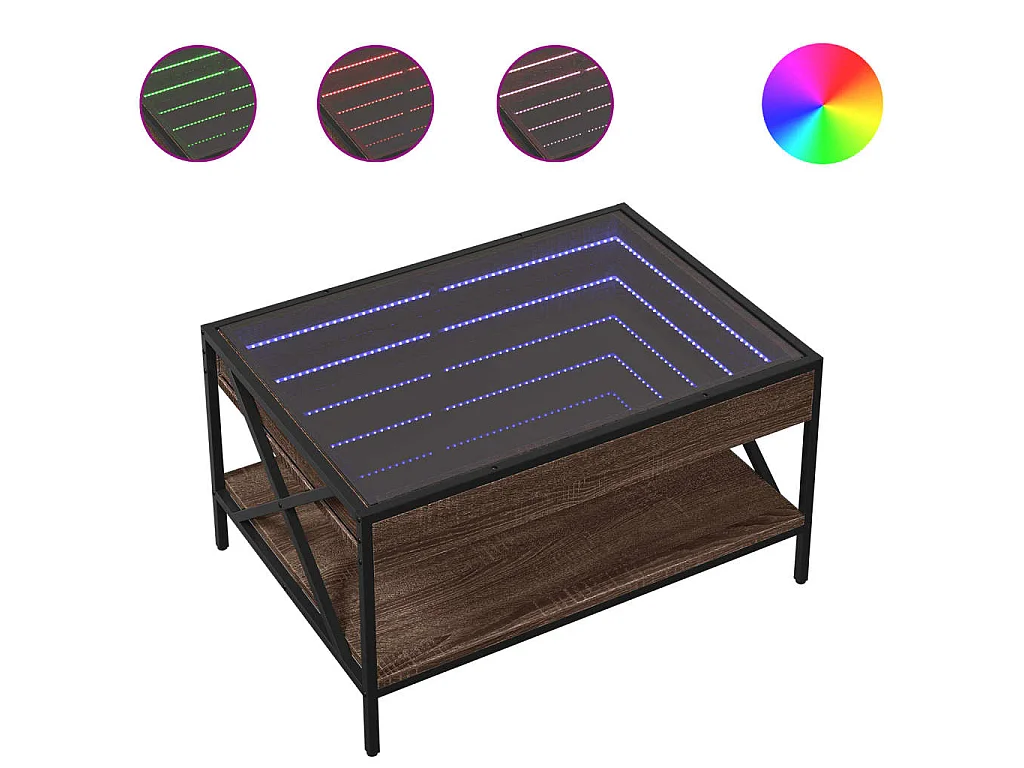 Couchtisch mit Infinity-LED Braun Eichen-Optik 70x50x38 cm