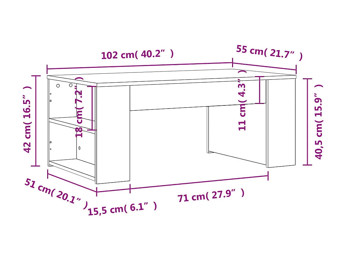 Couchtisch Schwarz 102x55x42 cm Holzwerkstoff