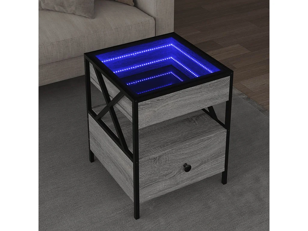 Tavolino da Salotto con LED Infinity Grigio Sonoma 40x40x51 cm