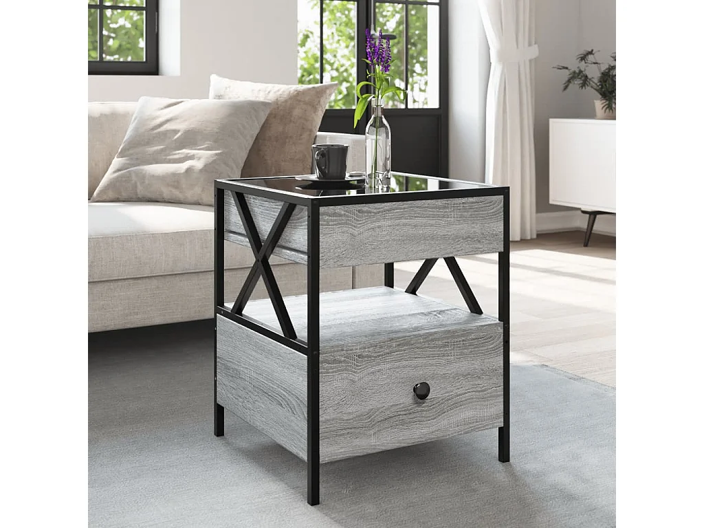 Tavolino da Salotto con LED Infinity Grigio Sonoma 40x40x51 cm