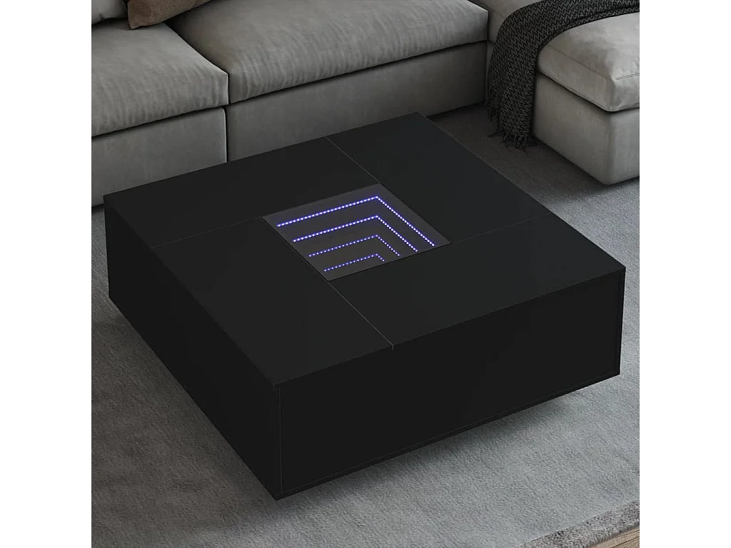 Table basse avec LED infini noir 100x100x40 cm