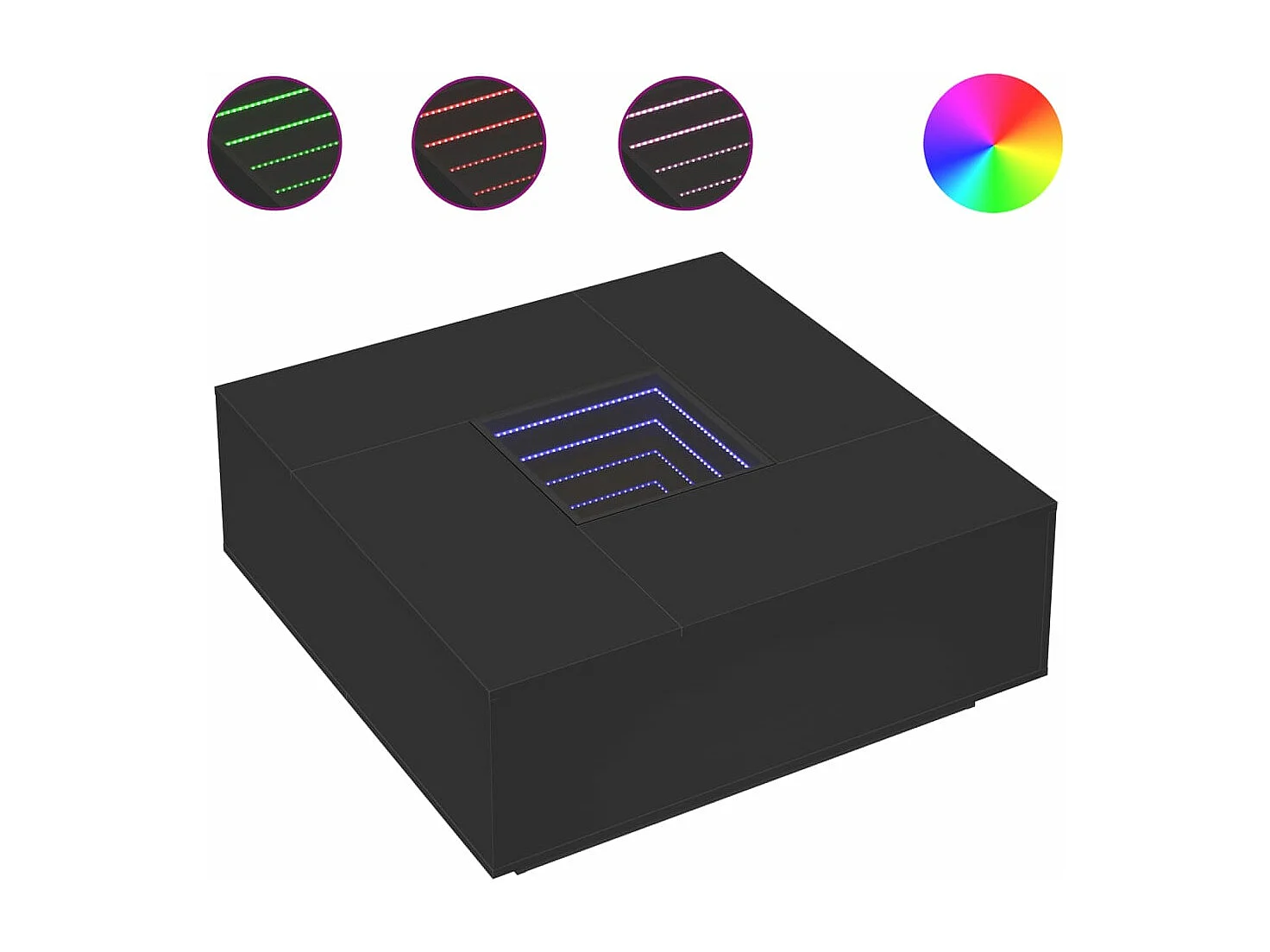 Table basse avec LED infini noir 100x100x40 cm