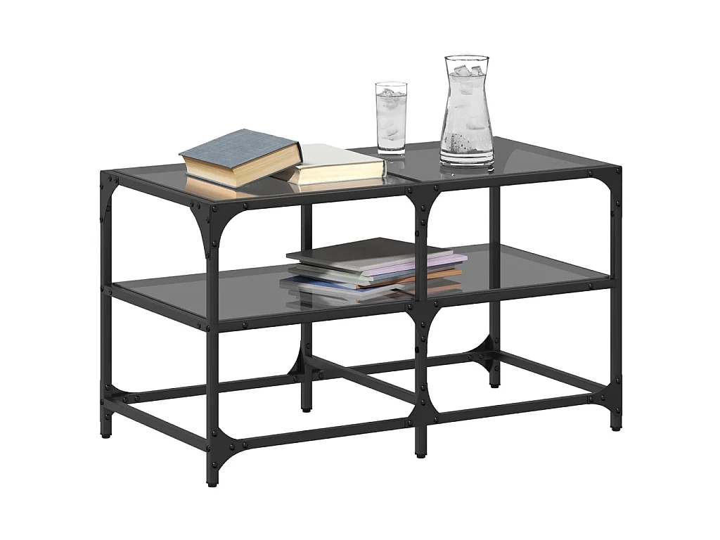 Mesa de centro com topo em vidro preto 78,5x40x45 cm aço