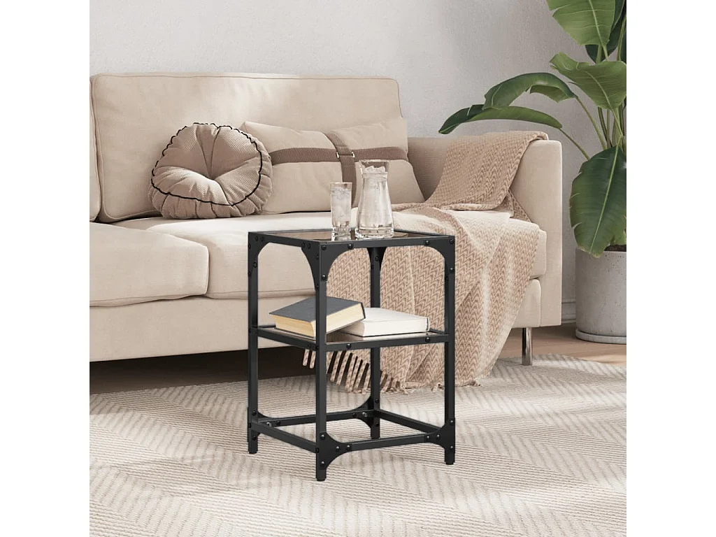 Mesa de centro com tampo em vidro preto 30x30x45 cm aço