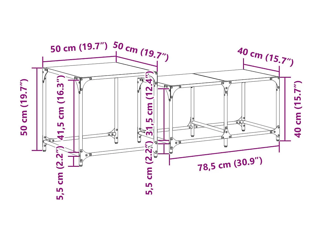 Satztische 2 Stk. mit Glasplatte Transparent Stahl