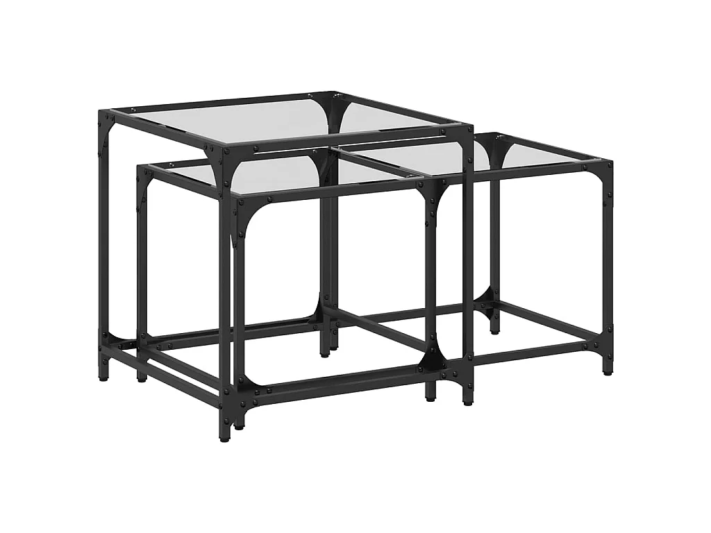 2-delige Tafeltjesset met transparant glazen blad staal