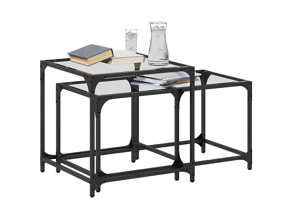 Tables basses gigognes 2 pcs dessus en verre transparent acier