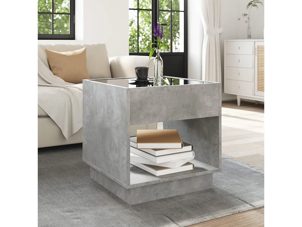 Mesa de centro luzes LED Infinity 50x50x50 cm cinzento cimento