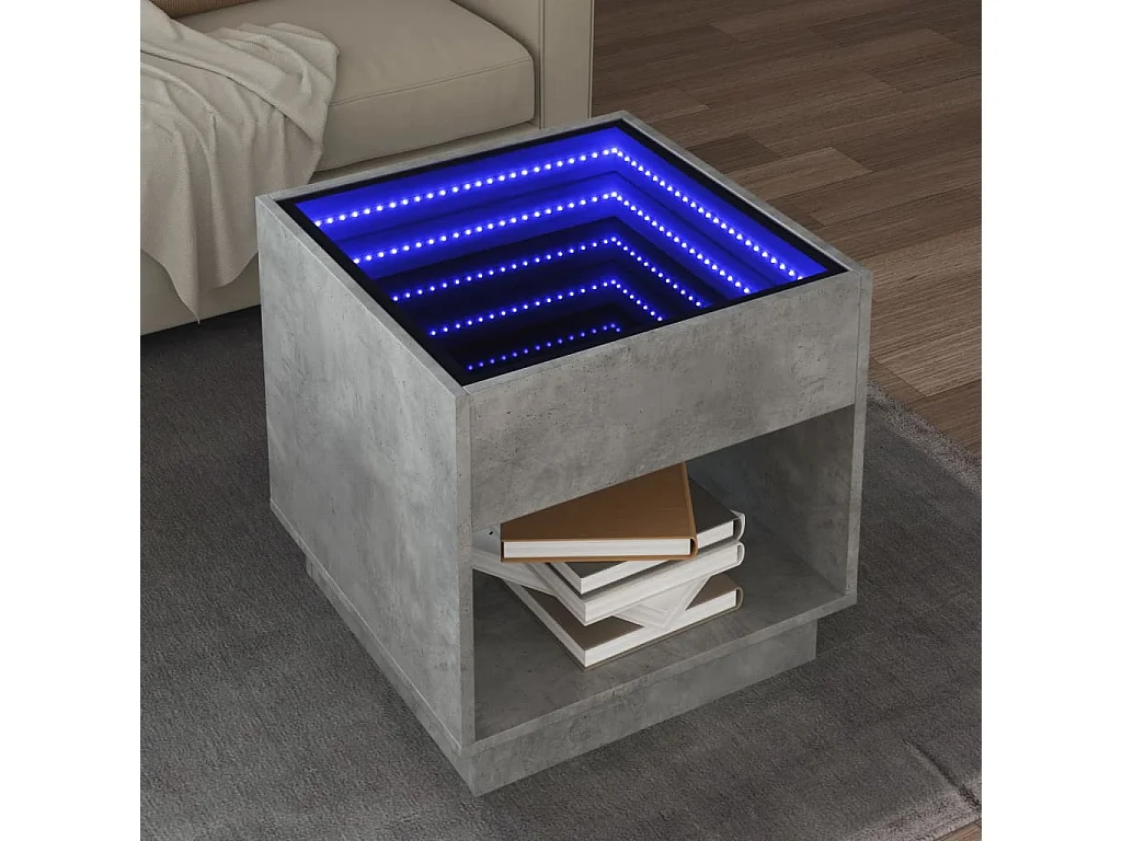 Table basse avec LED infini gris béton 50x50x50 cm