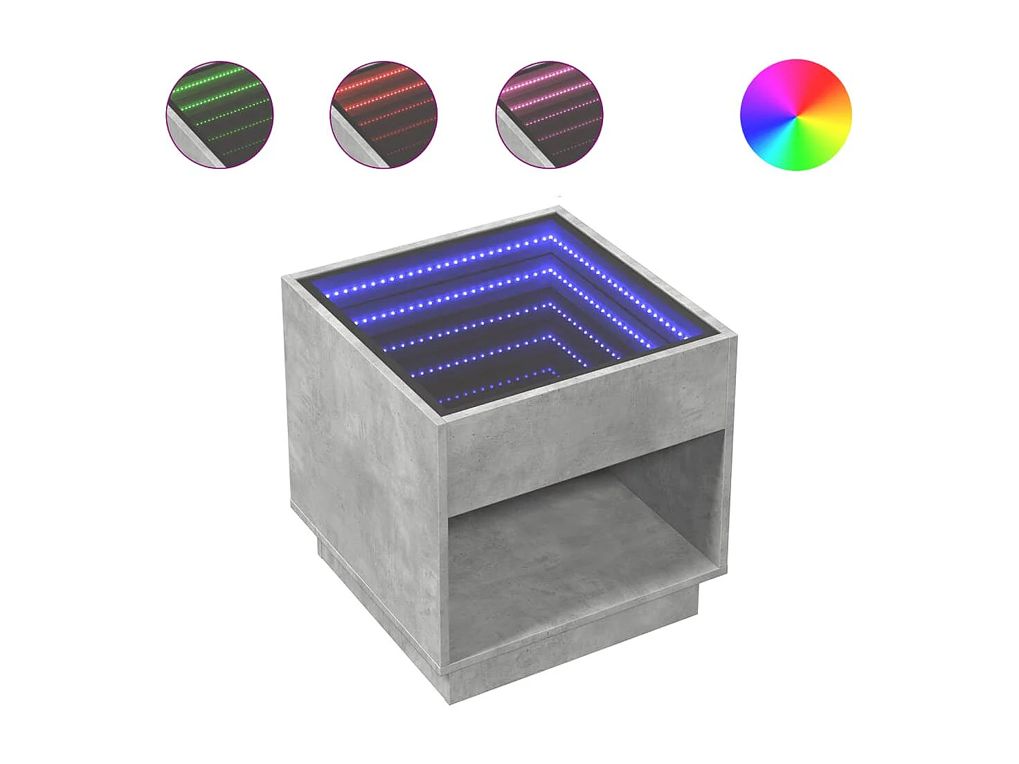 Table basse avec LED infini gris béton 50x50x50 cm