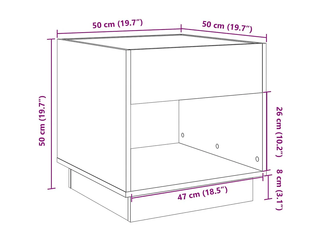 Table basse avec LED infini gris béton 50x50x50 cm