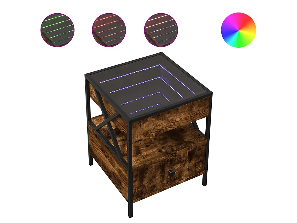 Table basse avec LED Infinity chêne fumé 40x40x51 cm