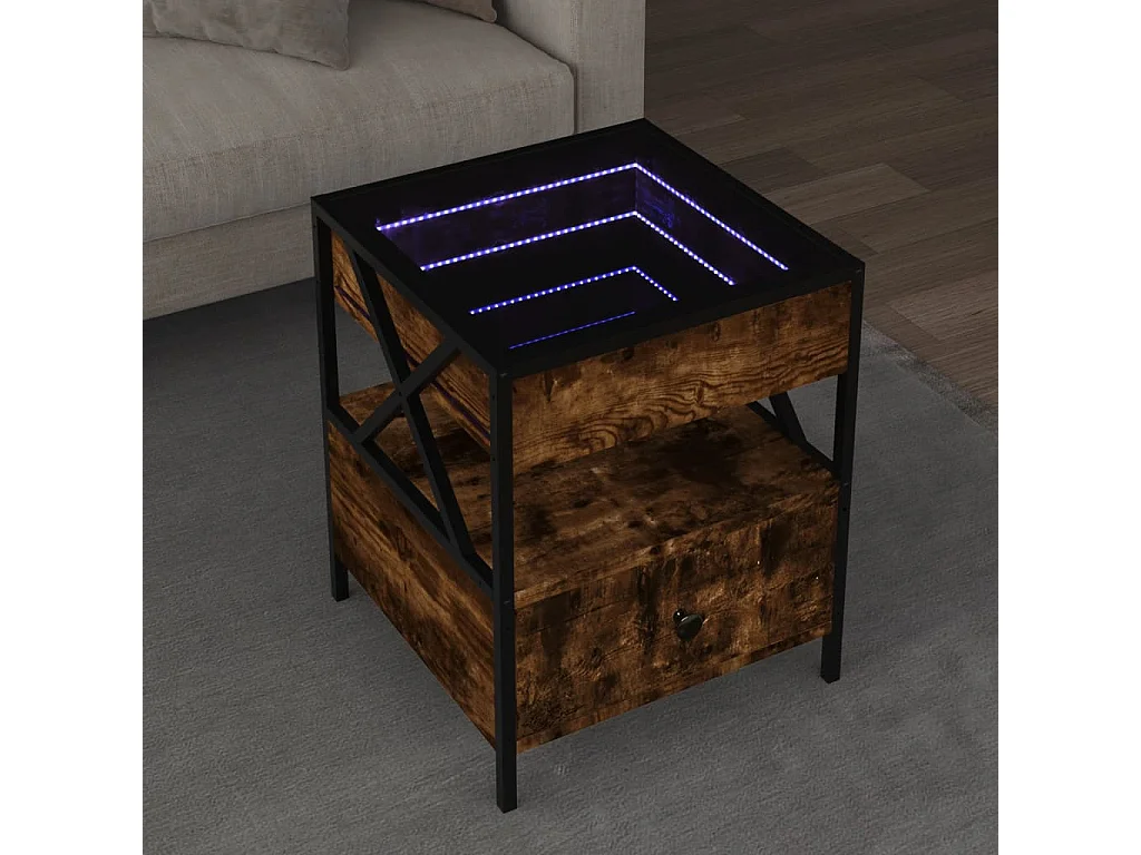 Table basse avec LED Infinity chêne fumé 40x40x51 cm