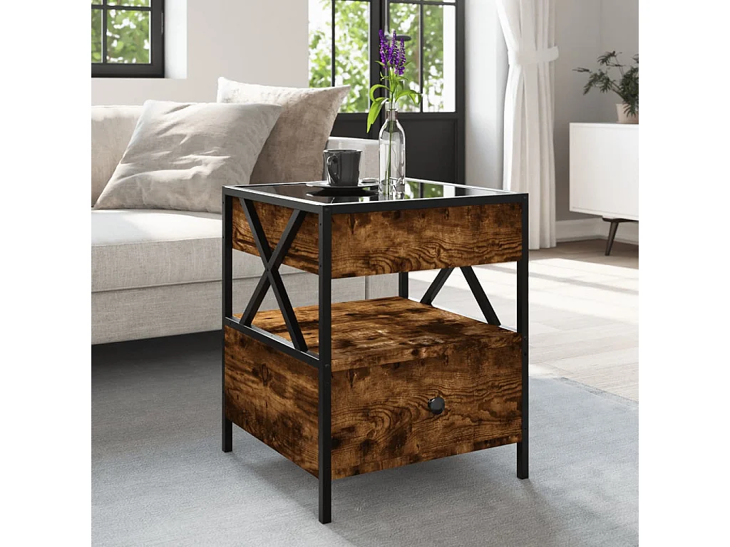 Table basse avec LED Infinity chêne fumé 40x40x51 cm