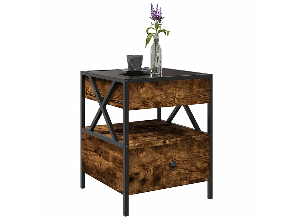 Table basse avec LED Infinity chêne fumé 40x40x51 cm