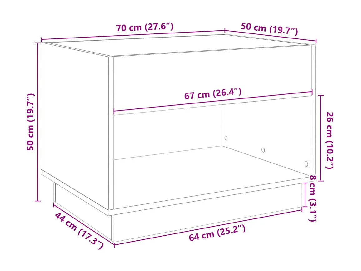 Salontafel met Infinity LED 70x50x50 cm grijs sonoma eikenkleur