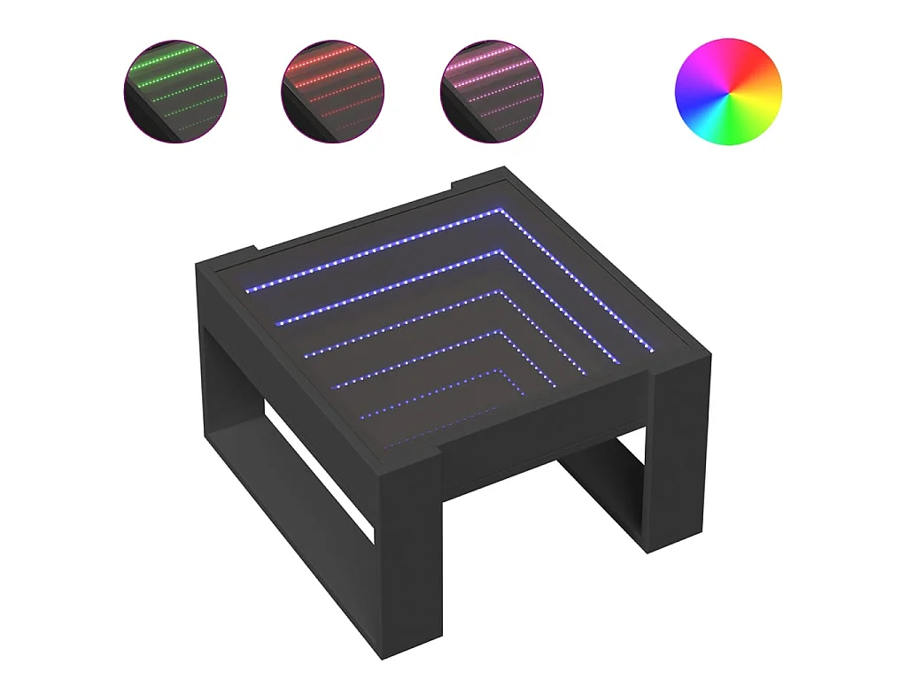 Tavolino da Salotto con LED Infinity Nero 50x53x30 cm