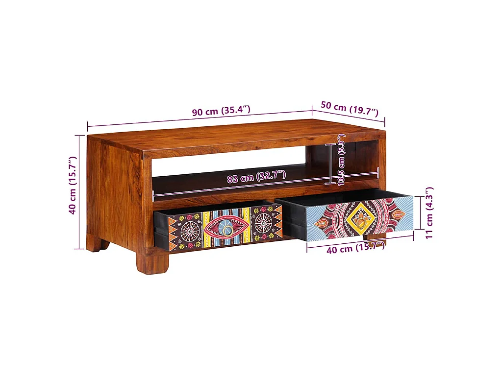 Couchtisch 90x50x40 cm Massivholz Akazie