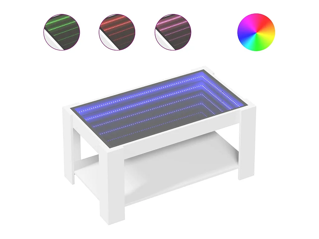 Tavolino Salotto con LED Bianco 93x53x45 cm Legno Multistrato