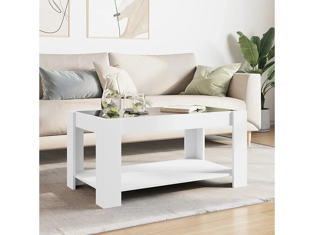 Tavolino Salotto con LED Bianco 93x53x45 cm Legno Multistrato