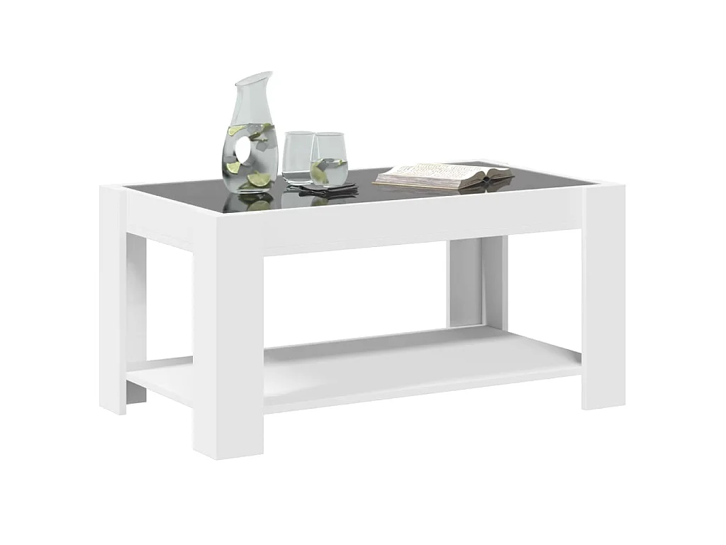 Tavolino Salotto con LED Bianco 93x53x45 cm Legno Multistrato