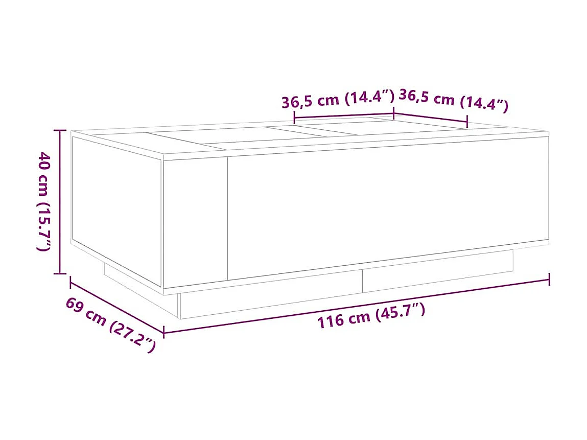 Salontafel met Infinity LED 116x69x40 cm wit