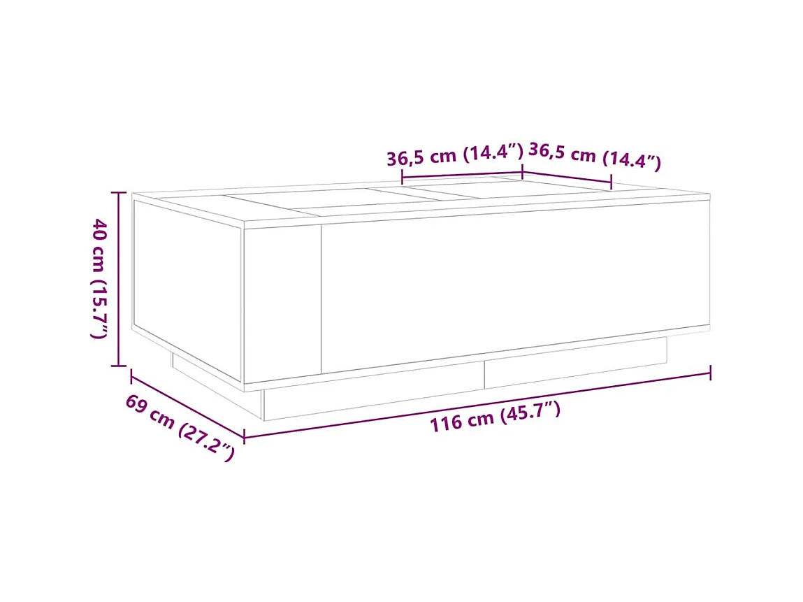 Salontafel met Infinity LED 116x69x40 cm wit