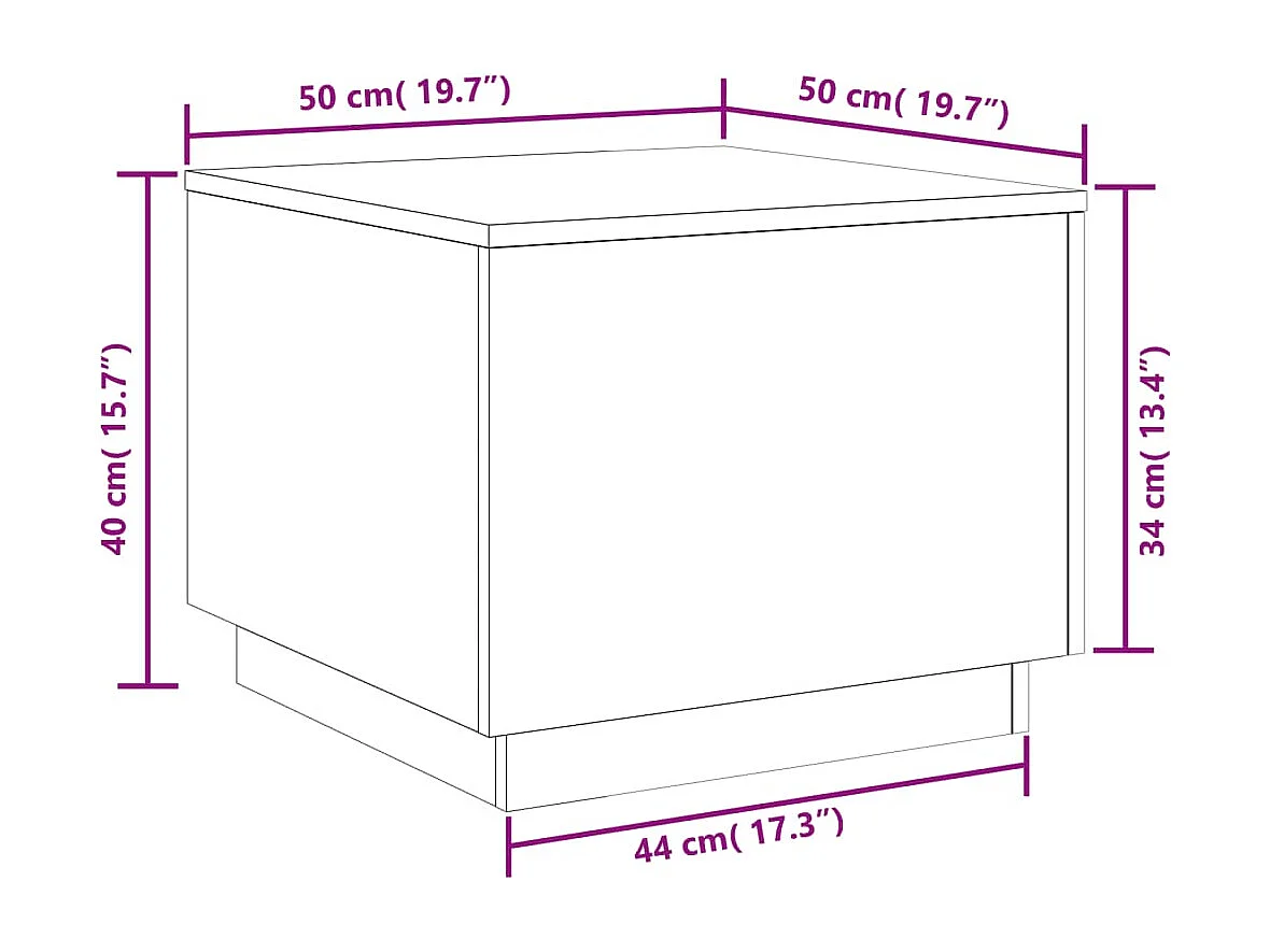 Table basse avec lumières LED vieux bois 50x50x40 cm