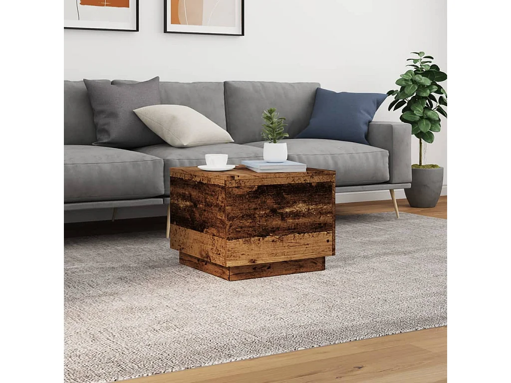 Table basse avec lumières LED vieux bois 50x50x40 cm