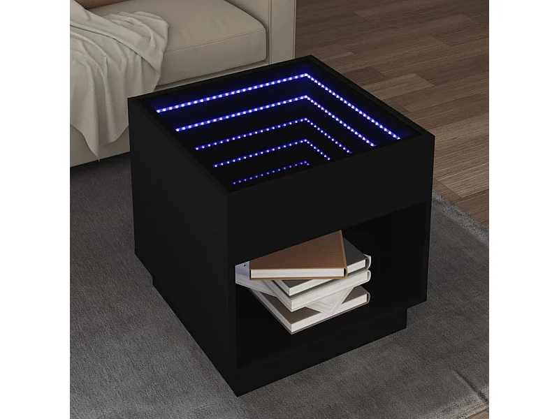 Tavolino da Salotto con LED Infinity Nero 50x50x50 cm