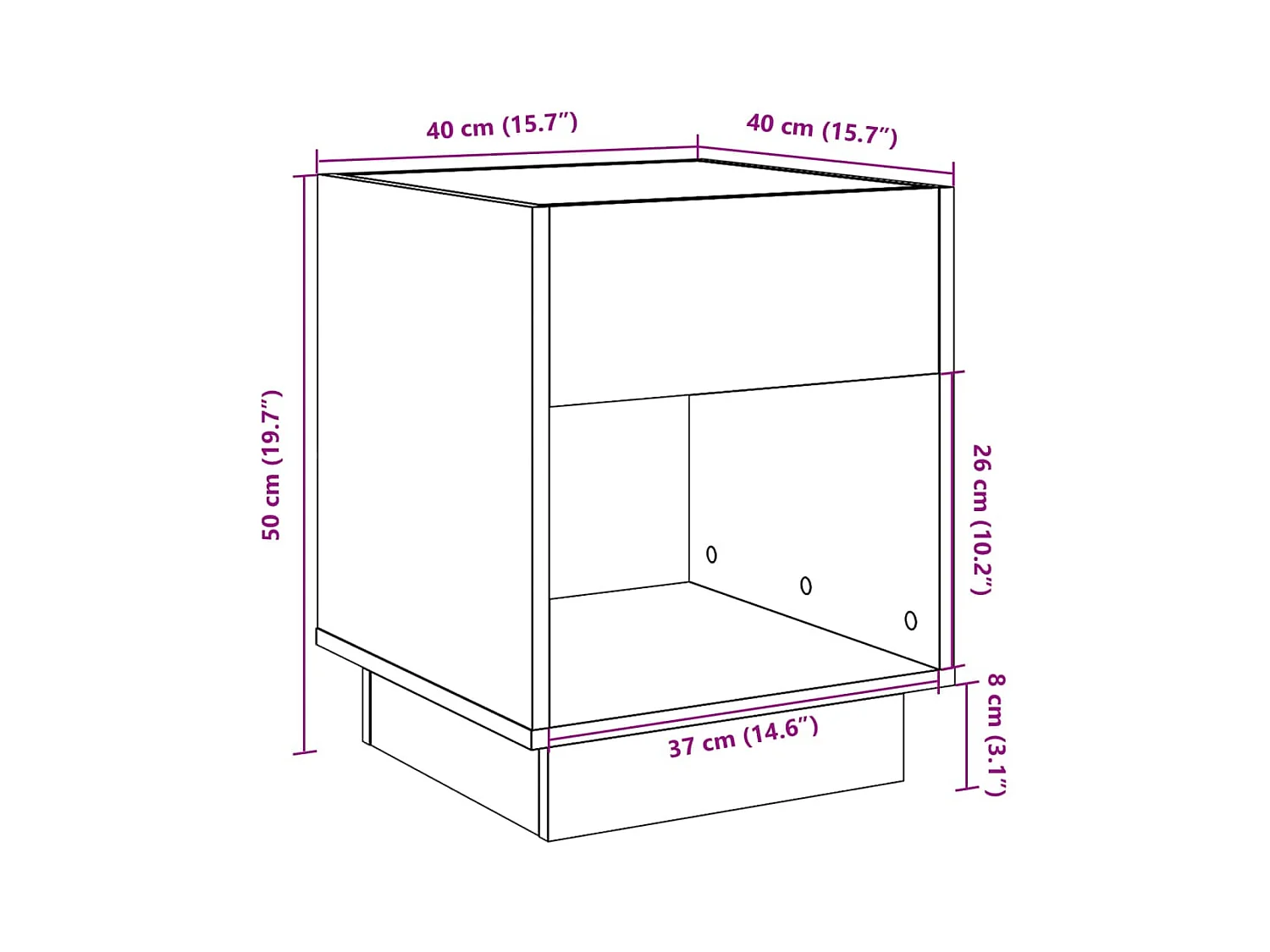 Salontafel met Infinity LED 40x40x50 cm wit