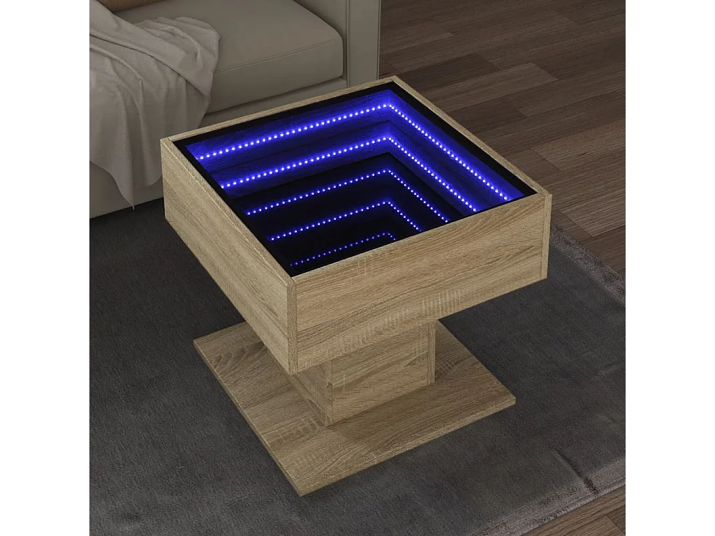 LED-Couchtisch Sonoma Eiche 50x50x45 cm Holzwerkstoff