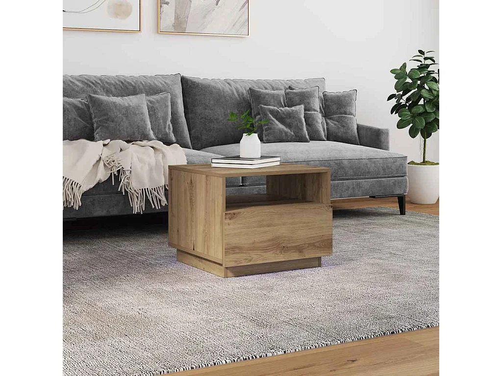 Table basse avec lumières LED chêne artisanal 50x49x40 cm