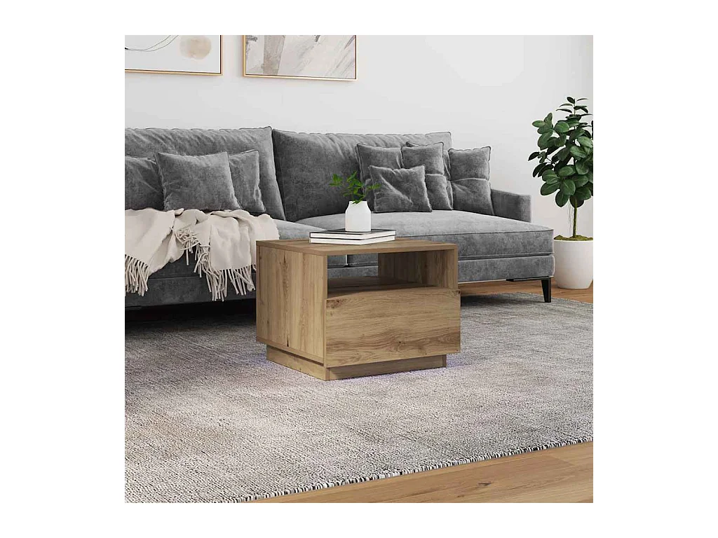 Table basse avec lumières LED chêne artisanal 50x49x40 cm