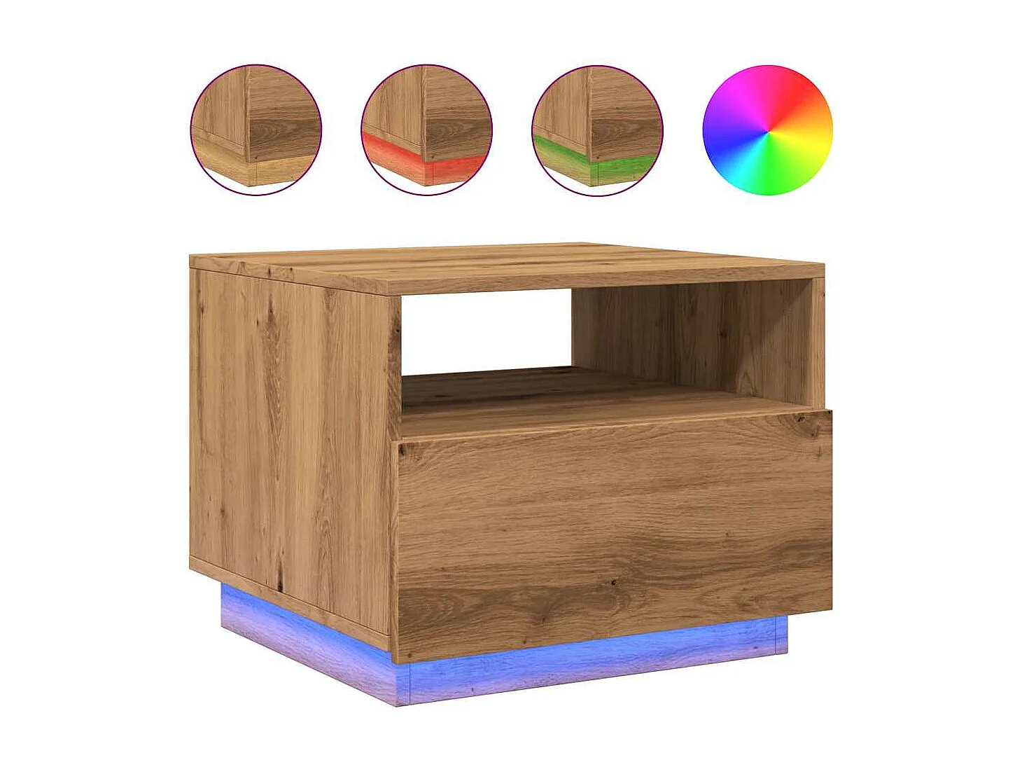 Table basse avec lumières LED chêne artisanal 50x49x40 cm