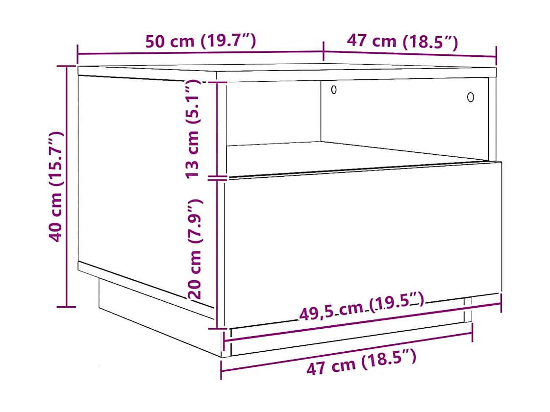 Table basse avec lumières LED chêne artisanal 50x49x40 cm