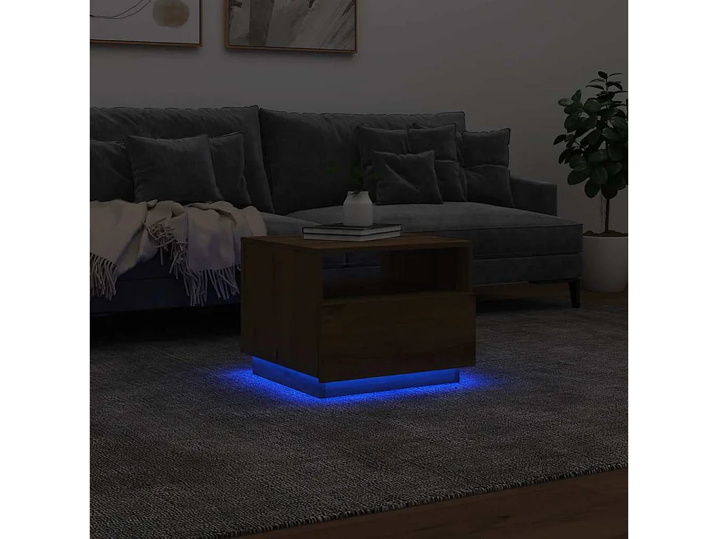 Table basse avec lumières LED chêne artisanal 50x49x40 cm
